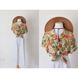 Plus Size Vintage Floral 90s Button Down Cotton/Rayon Shirt‎ size 2X